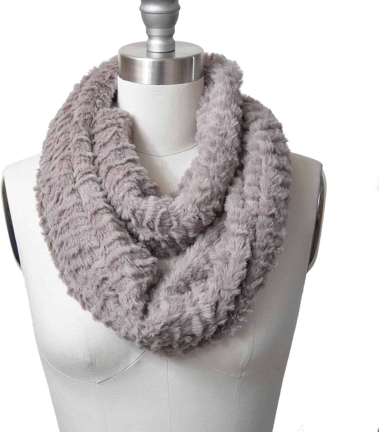 HUE21 Women's Trendy Faux Fur Infinity Scarf Cowl Grey Color