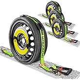 Mimanchi 2" x 10'Car Hauler Straps,4Pack,Wheel Strap with Swivel J Hook Idler,Ratchet,Tire Tie Down Straps with 3 Rubber Blocks Use for Car, Truck, ATV, Heavy Duty Vehicle Trailer Tie Down Kit