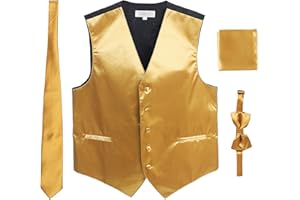 Gioberti Men's Formal 4pc Satin Vest Necktie Bowtie and Pocket Square