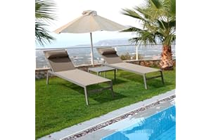 DOMI OUTDOOR LIVING Domi Outdoor Lounge Chairs Set of 3, Upgraded Aluminum Chaise Lounge Chair with 5 Adjustable Positions, Patio Lounge Chair for Pool, Deck, Lawn, Garden, 2 Pool Chairs and 1 Side Table, Khaki