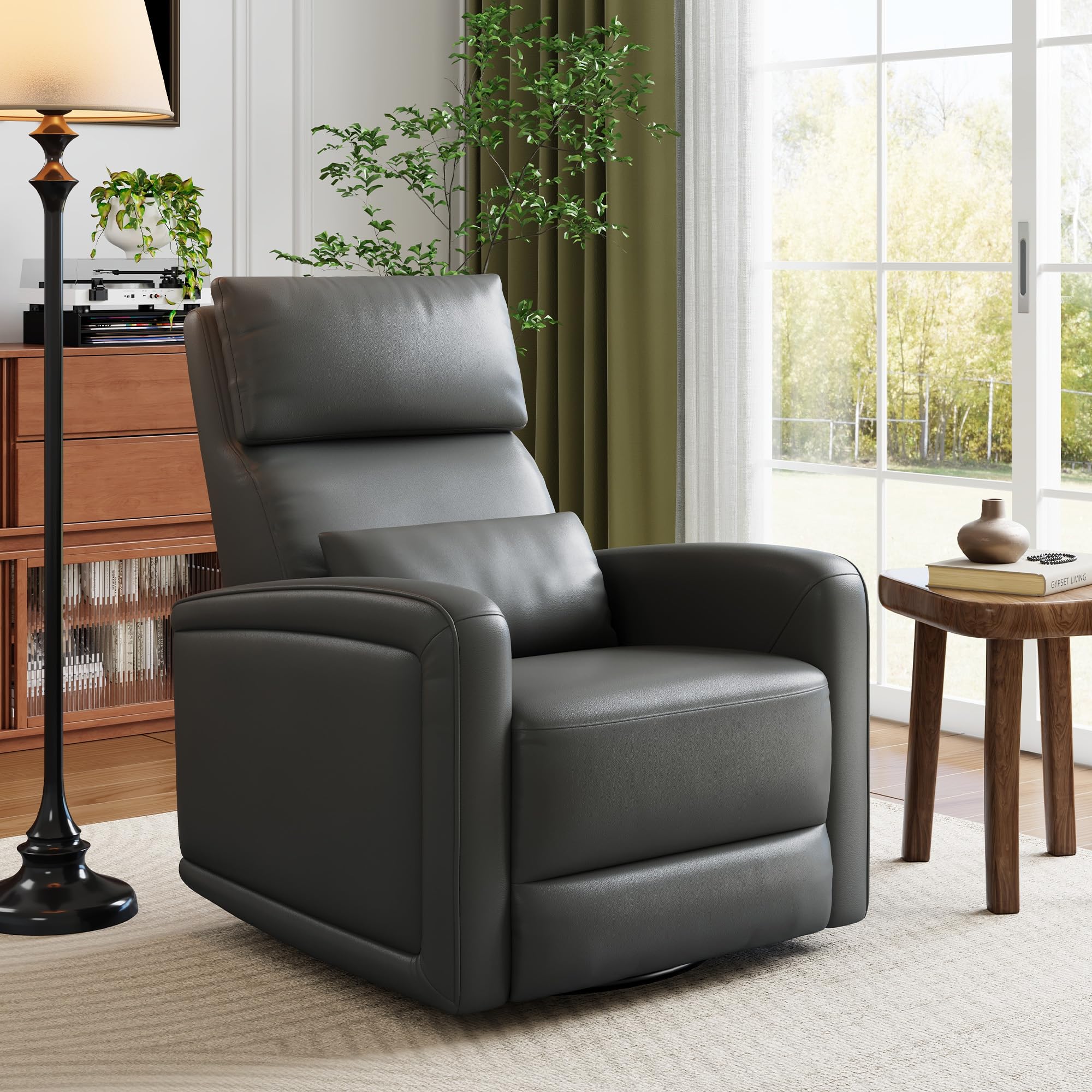 Photo 1 of ** PATRIAL SET**
Adult Manual Recliner Chair, 360° Swivel Sofa Rocker, Faux Leather Single Sofa with Adjustable Backrest and Footstool, Modern Wingback Recliner with Hidden Pull Tabs, Living Room Armchair, Gray