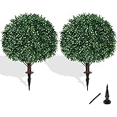 Grooy Artificial Boxwood Topiary Ball Tree with Ground Spike, Set of 2 Artificial Shrub Bushes, Fake Evergreen Tree for Porch, Artificial Plants for Outdoor Planters Indoor UV Resistant