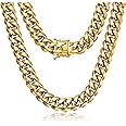 ROWIN&CO Mens 15mm Miami Cuban Link Chain 18k Gold Stainless Steel Curb Necklace for Men & Women, Hip Hop Jewelry, Available in 18"-30", Cuban Gold Chains, Includes Gift Box