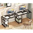 Bestier 95.2” L Shaped Desk, Reversible Corner Computer Desk or 2 Person Long Table with Adjustable Shelves, Large Writing Study Workstation with 3 Cable Holes - Black