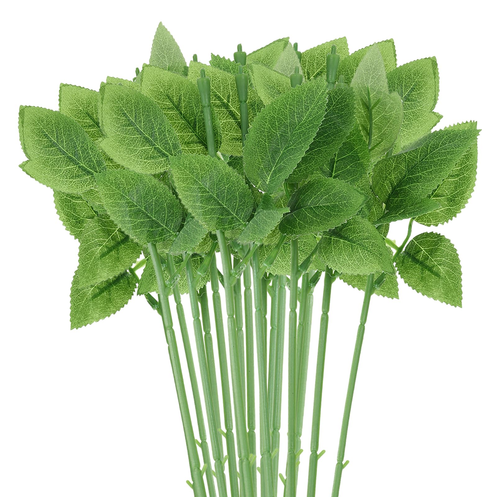 PATIKIL Floral Wire Stem with Leaves, 40 Pcs Artificial Plastic Rose Floral Wire Stems for DIY Craft Bouquet Making Floral Arrangement Tools Wedding Decoration