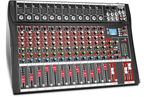 FULODE 12 Channel Audio Mixer, CT-120S Professional Music Mixer Board DJ Mixing Console with Reverb Bluetooth MP3 Player 48V 