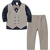 FastRockee Boys Suit 4 Piece Plaid Vest Shirt Elastic Waist Pants Set with Bowtie 1-8Y