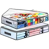 2 Pack Under Bed Storage Containers Bins, Humid-Proof Plastic Underbed Storage Bins, Clothes Storage and Organization Bags, U