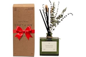 Craft & Kin Christmas Reed Diffuser with Dried Flowers | 5 oz Santal Woods Holiday Scented Reed Diffusers for Home, Bathroom | Scent Sticks | Elegant Fragrance Home Decor for Men & Women