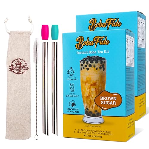 BOBA FIDE Instant Boba Milk Tea Kit 12 Pack - Chewy Brown Sugar Boba ...