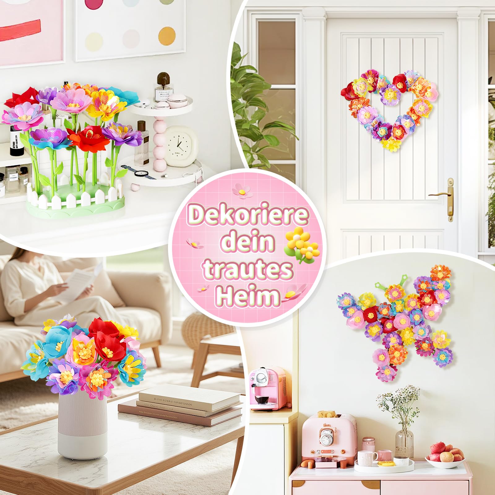 Blumenstrauß-Bastelset, DIY Blumen Bastelset Kinder, Kunsthandwerk-Lernspielzeugset für Mädchen im Kleinkindalter, Weihnachts Geburtstagsgeschenk für Mädchen und Jungen im Alter von 3 4 5 6 7+ Jahren 7