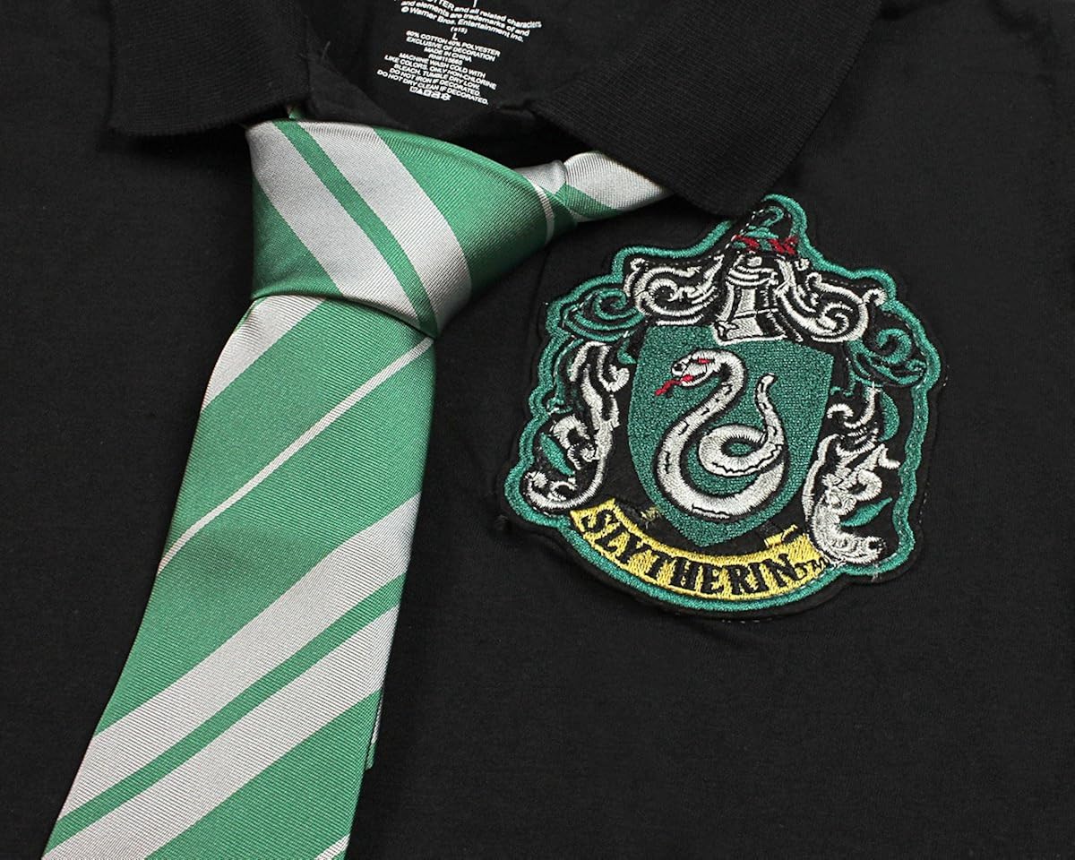 Harry Potter Juniors Slytherin Caped Polo Shirt with Tie: Clothing