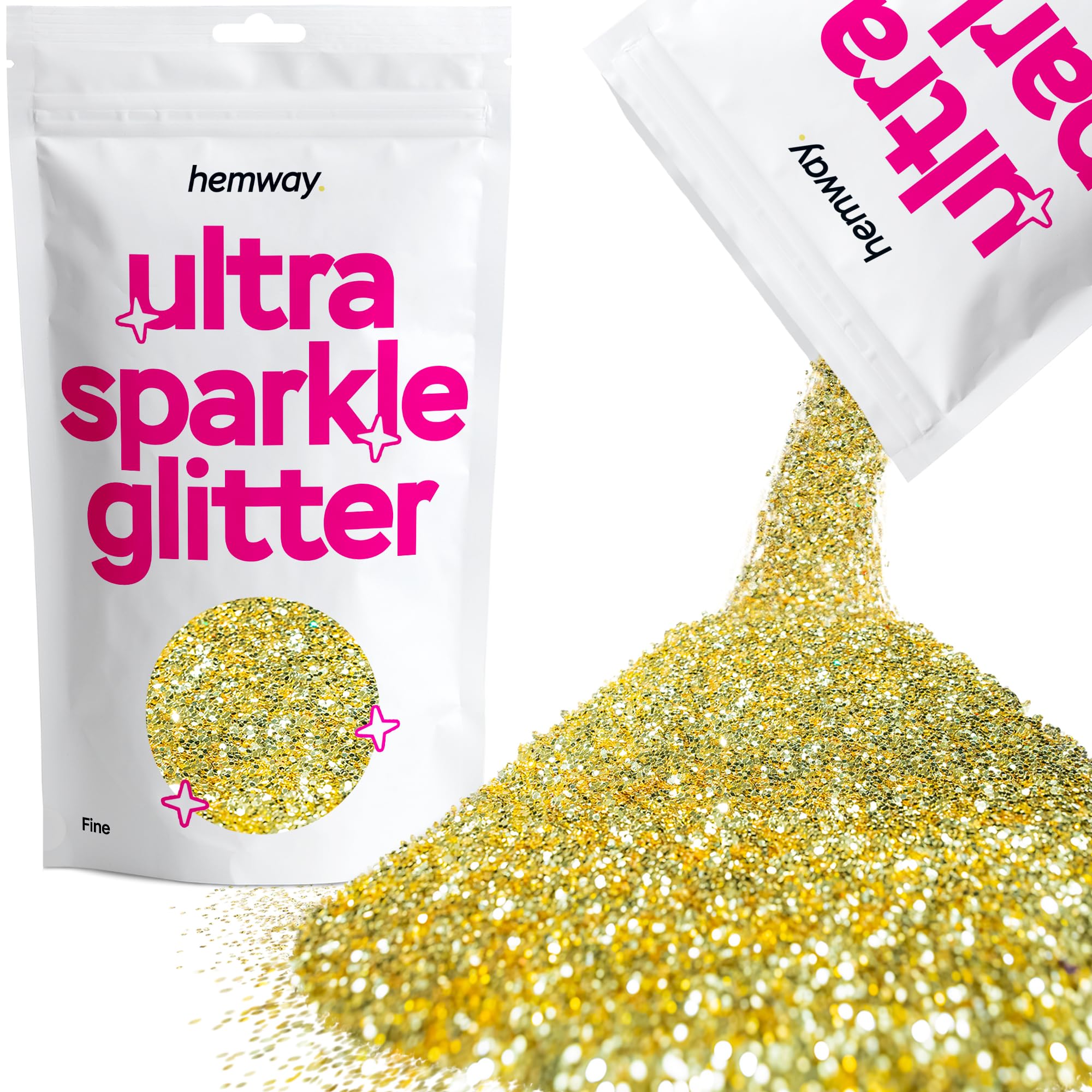 Hemway Ultra Sparkle Glitter Sand Gold 100g Fine | Glitter for Arts & Craft, Makeup, Nail Art, Crafting, Card Making, Sparkle Decoration