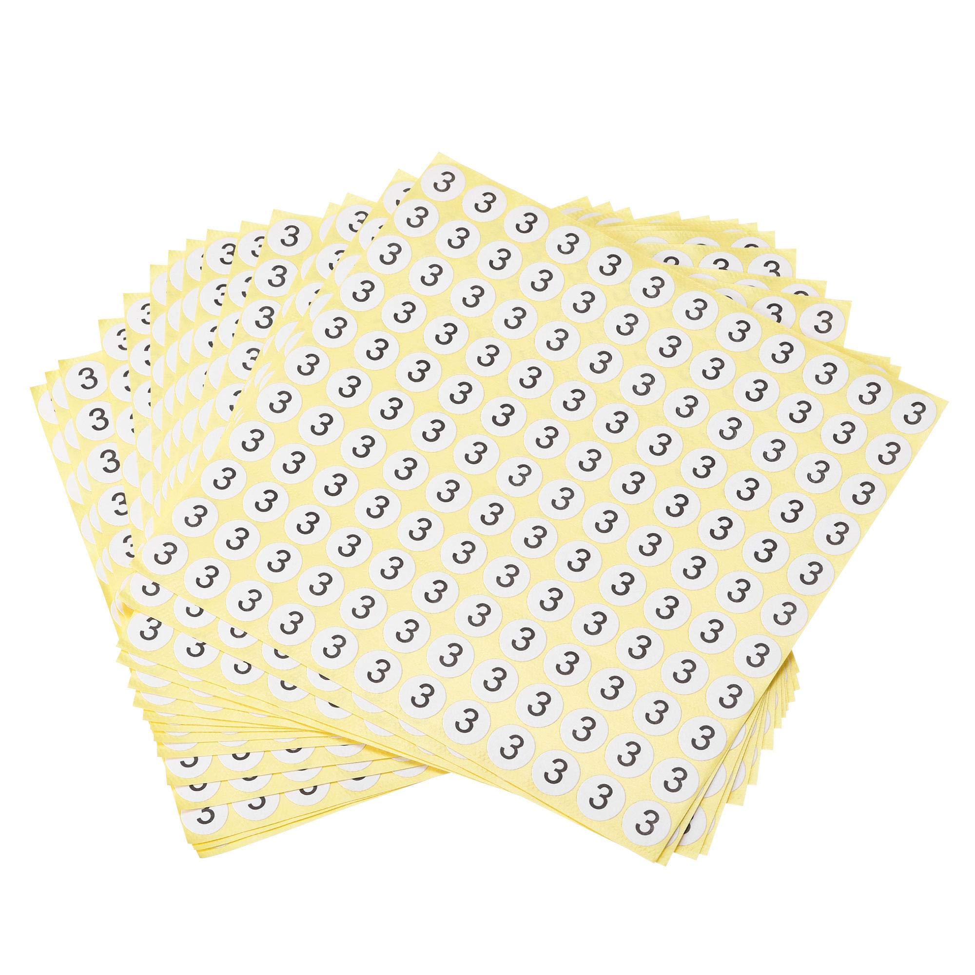 sourcing map Round Number Stickers, 13mm Dia Number 3 Coated Paper Label 15 Sheets 1980pcs, Black Word/White Background