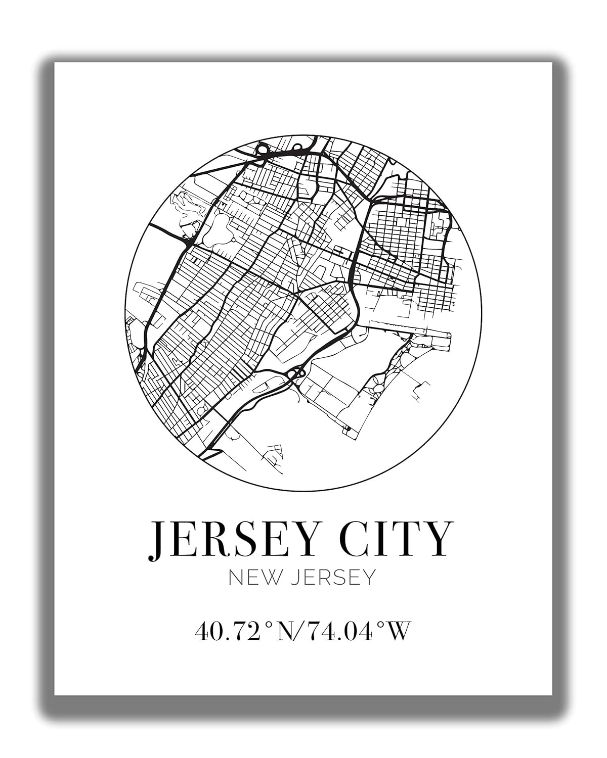Amazon Com Jersey City Nj Street Map Wall Art 11x14 Modern Abstract Black White Aerial View Decor Print With Coordinates Makes A Great New Jersey Themed Gift Handmade