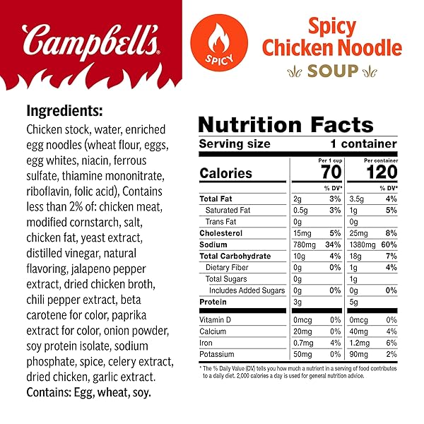 CAMPBELL’S SPICY CHICKEN NOODLE SOUP, 15.4 OZ MICROWAVABLE BOWL