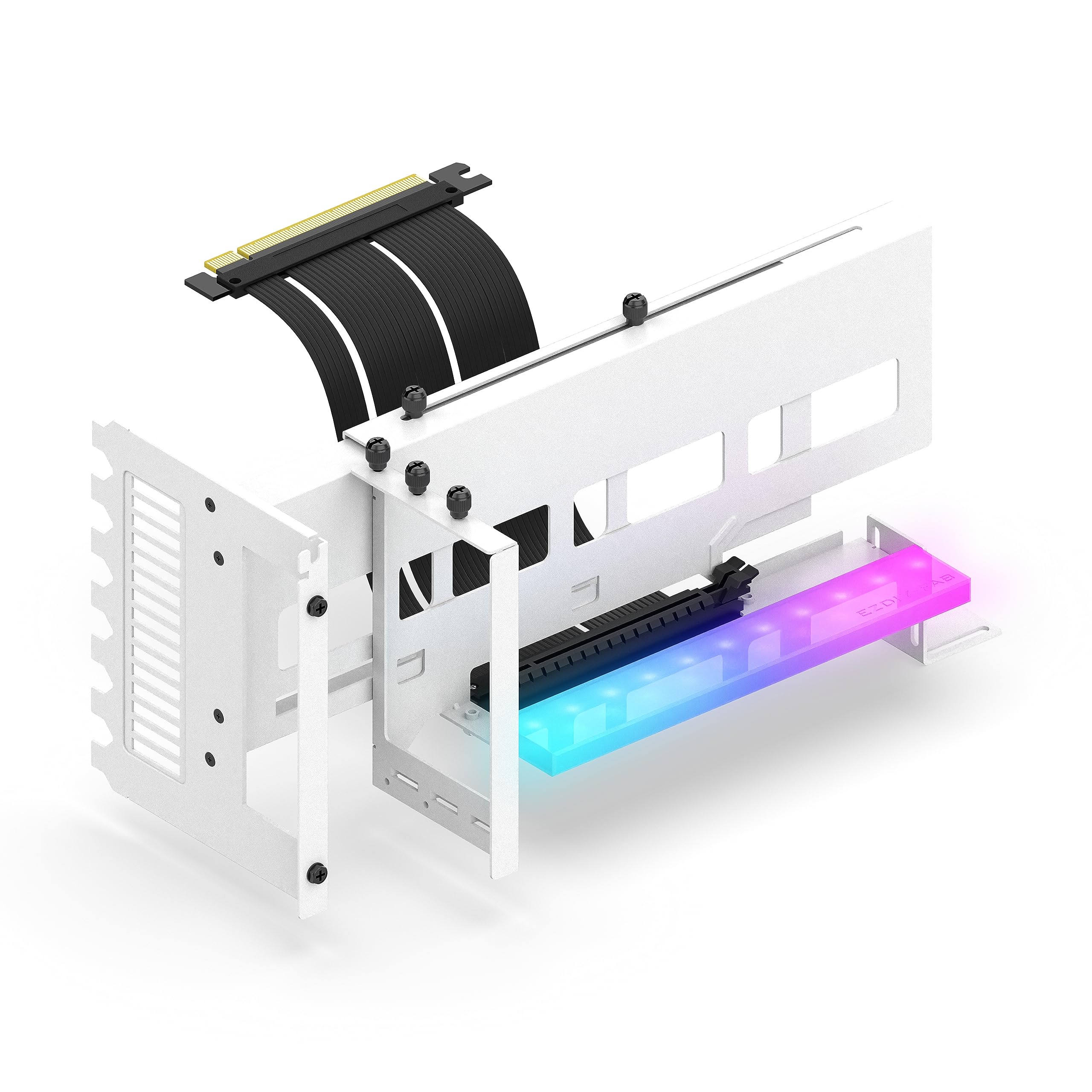 Photo 1 of EZDIY-FAB Vertical PCIe 4.0 GPU Mount Bracket Graphic Card Holder with 5V 3 Pin ARGB LED Module, Video Card VGA Support Kit with PCIe 4.0 X16 Gen4 17cm/6.69in Riser Cable 90 Degree Right Angle- White