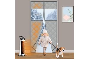 BROPHEL Thermal Insulated Magnetic Door Curtain, Quilted Draft Stopper for Winter, Energy Saving Doorway Cover with Hands-Free Magnetic Closure, Windproof Waterproof Insulation for Kids & Pets