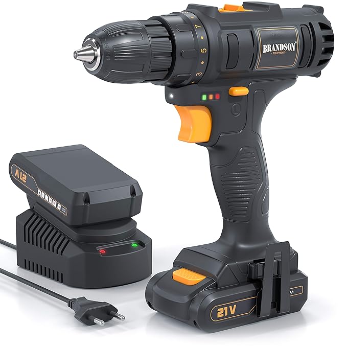 Brandson - 21 V Akkuschrauber | Akku Bohrschrauber | 21 V Lithium-Ionen Akku 2 Geschwindigkeitsstufen 32 Nm Drehmoment Planet