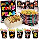 Cimorowin 31 Pcs Taco Party Supplies Kit, Fiesta Bar Sign Food Tray | Mexican Party, Fiesta Tacos Food and Tequila Decor, Disposable Bar Paper Cups, Napkins, Banner, for Taco Tuesday Gatherings