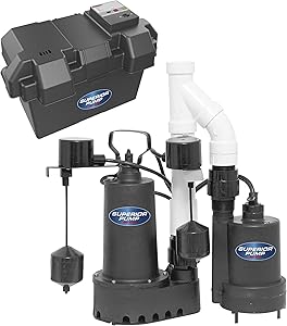 Superior Pump 92911 Cast Iron Primary Sump Backup Pump Kit, 1/2 HP, Black