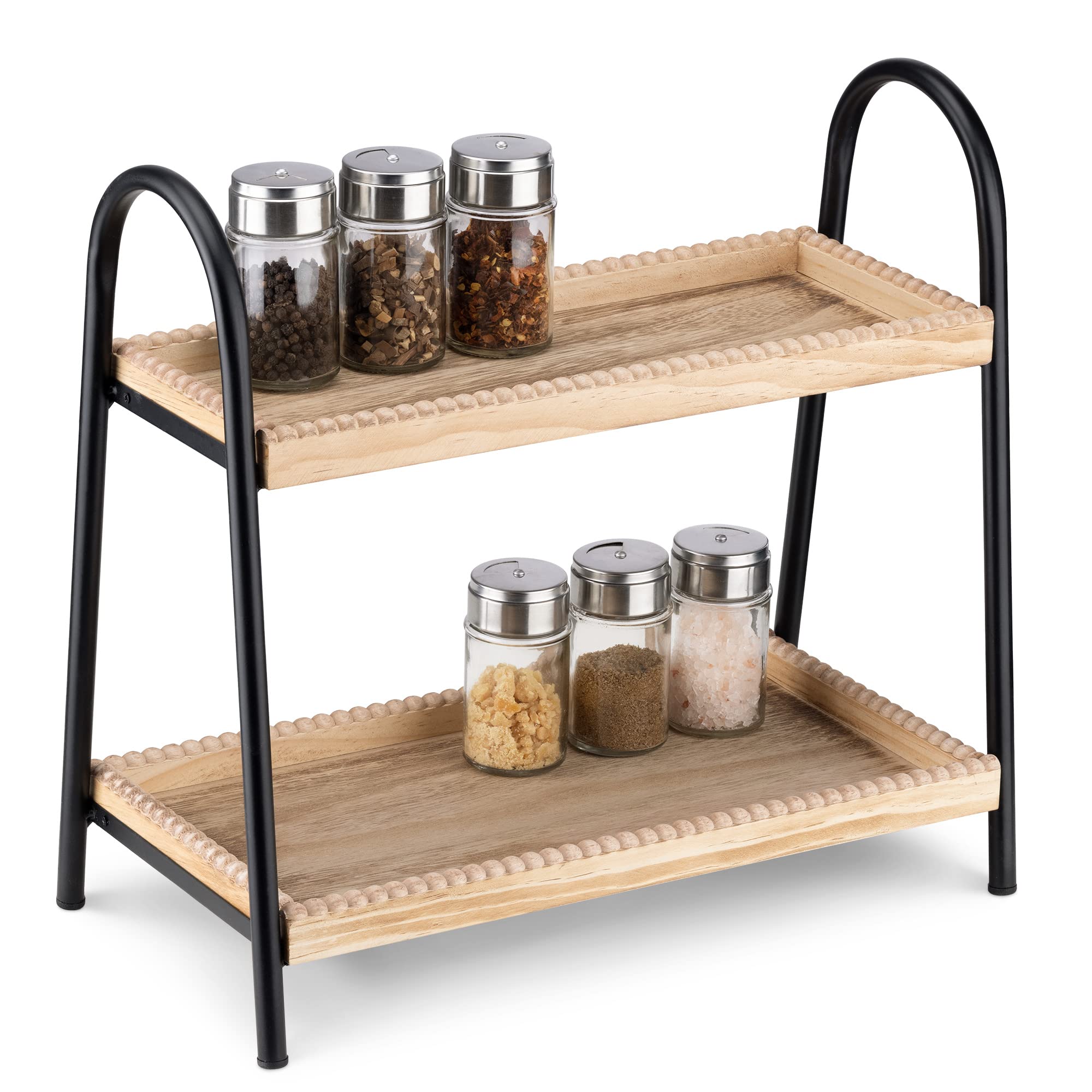 Navaris 2 Tier Countertop Organiser - Bathroom Kitchen Counter Shelf Rack Caddy Tray for Storage - Small Wood Two Tiered Organization Shelves