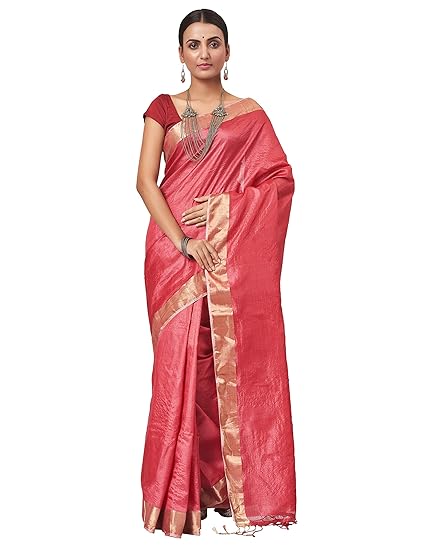 Womens Woven Pure Silk Saree With Blouse Piece (BBHS-1110_Red)