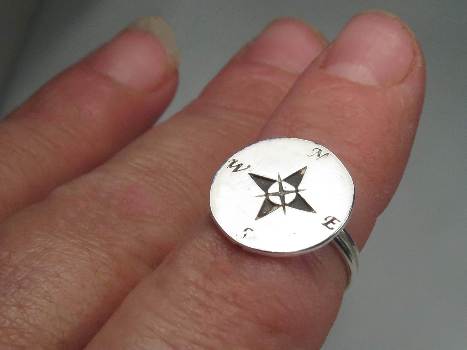 Sterling Silver Compass Ring, Stackable, Any Size Handmade
