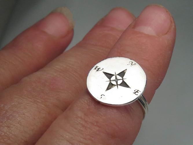 Amazon.com: Sterling Silver Compass Ring, Stackable, Any Size: Handmade