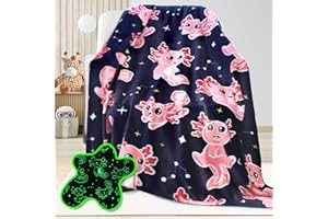 UOFON Axolotl Blanket for Girls - Axolotl Gifts Toys for 1 2 3 4 5 6 7 8 9 10 Year Old Girls Glow in The Dark Salamander Blanket for for Kids Teens Christmas Birthday Presents Couch Bed Decor 50"x60" Inches