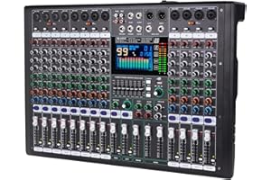 Doslnlya GF12 Multifunction 12 Channel Audio Mixer Stage Performance Mixer Isolated Independent Mute Built-in 7 Level Equalizer and 99 Reverb DJ Mixer for Stage Performance/Karaoke/DJ Music