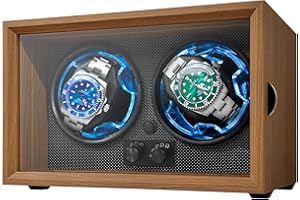 CAJESA Wood Grain Watch Winder for Automatic Watches,Double Watch Winder for Men with Super Quiet Motor, 4 Rotation Modes,Blue LED & DC Adapter,Gift for Watch Lovers