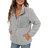 VVK Women's Fashion Faux Shearling Shaggy Full Zip Coats Warm Winter Patchwork Jackets with Pocket