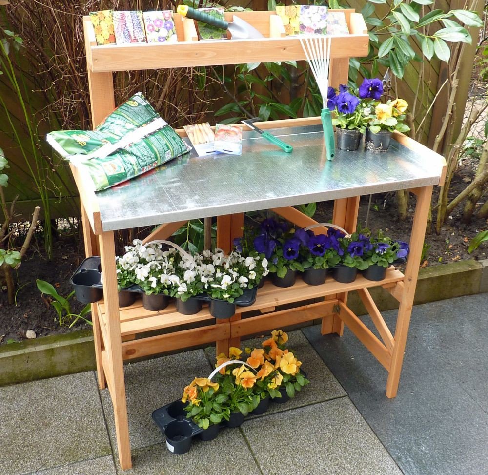 Pflanztisch klappbar mit Ablage verzinkte Arbeitsfläche Arbeitstisch