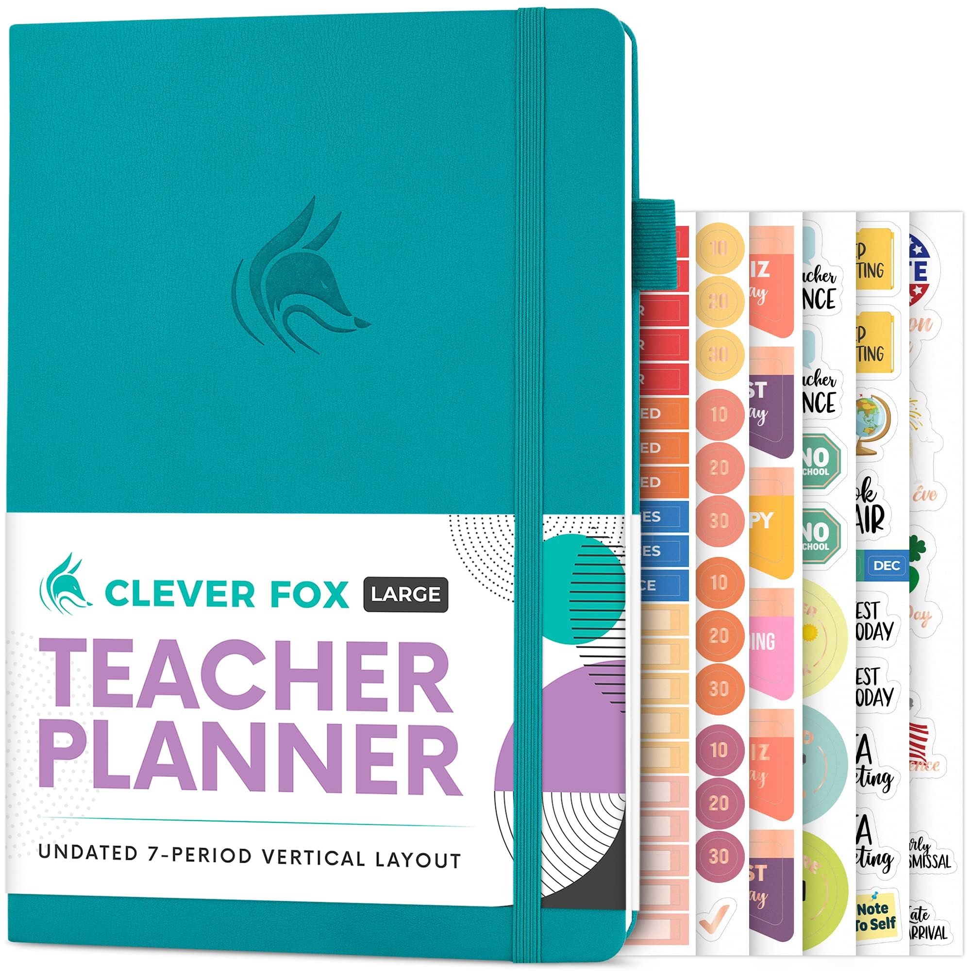 Clever Fox Teacher Planner – School Year Planner with Calendars & Lesson Plans – Teacher Plan Book for Classroom & Homeschool Organization - Undated, 18x25cm, Hardcover (Turquoise)