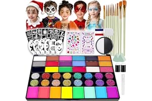 K KERNOWO Face Painting Kit for Kids - 42 Colors Water Activated Face Paint Kit with 50g Black-White Paint & Red-White-Blue Stick, Non Toxic Facepaint Makeup Kit for Christmas, Halloween, Parties