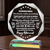 Ghtixsu Retirement Decorations Inspirational Gifts for Men Women, 4.7Inch Retirement Rules Glass Plaque Party Decor for Coworkers, Boss, Employee, Teacher, Nurse, Woman, Man