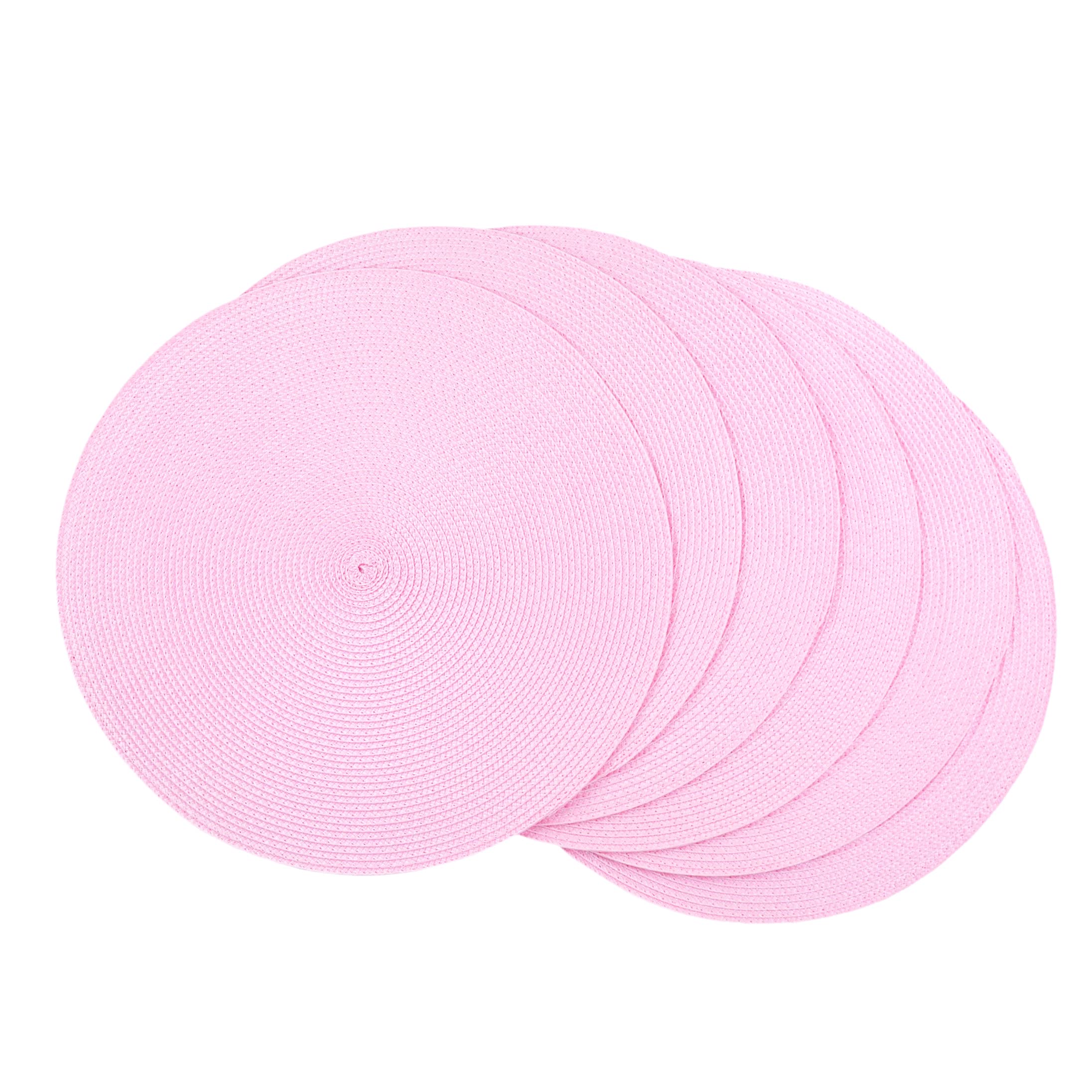 SCF2017 Round Woven Plastic Placemats 38cm Stylish and Practical Dining Table Mats,Set of 6,Pink