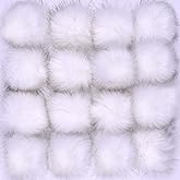 Coopay 16 Pieces Faux Fox Fur Pom Pom Balls DIY Fur Fluffy Ball with Elastic Loop for Hats Keychains Scarves Gloves Bags Charms Knitting Accessories (White)