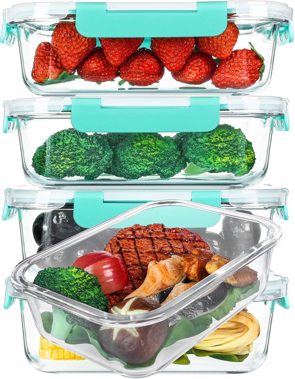 Photo 1 of [5-Packs, 36 Oz.] Glass Meal Prep Containers with Locking Lids Glass Food Containers,Airtight Lunch Container,Microwave, Oven, Freezer and Dishwasher (4.5 Cup, Green)