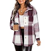 Zeagoo Women Flannel Shacket Jacket Plaid Button Down Long Sleeve Shirt Fall Outfits 2026