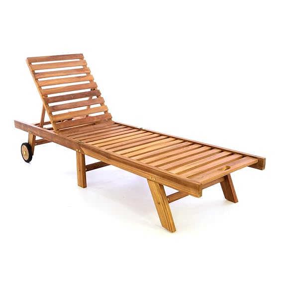 Divero GL05654 Sonnenliege Gartenliege Relaxliege Liege aus Teak Holz behandelt klappbar extra hohe Rückenlehne 5-Fach verste