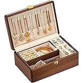 KAOTGOT Wooden Jewelry Box For Women Jewelry Organizer Box With Lock 2 Layer Jewelry Holder Organizer For Necklace Ring Earring