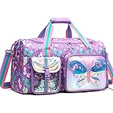 Butterfly Kids Duffle Bag Girls Travel Bag Overnight Dance Sleepover Bags for Girls Gymnastics Sports Bags for Kids with Shoe Compartment
