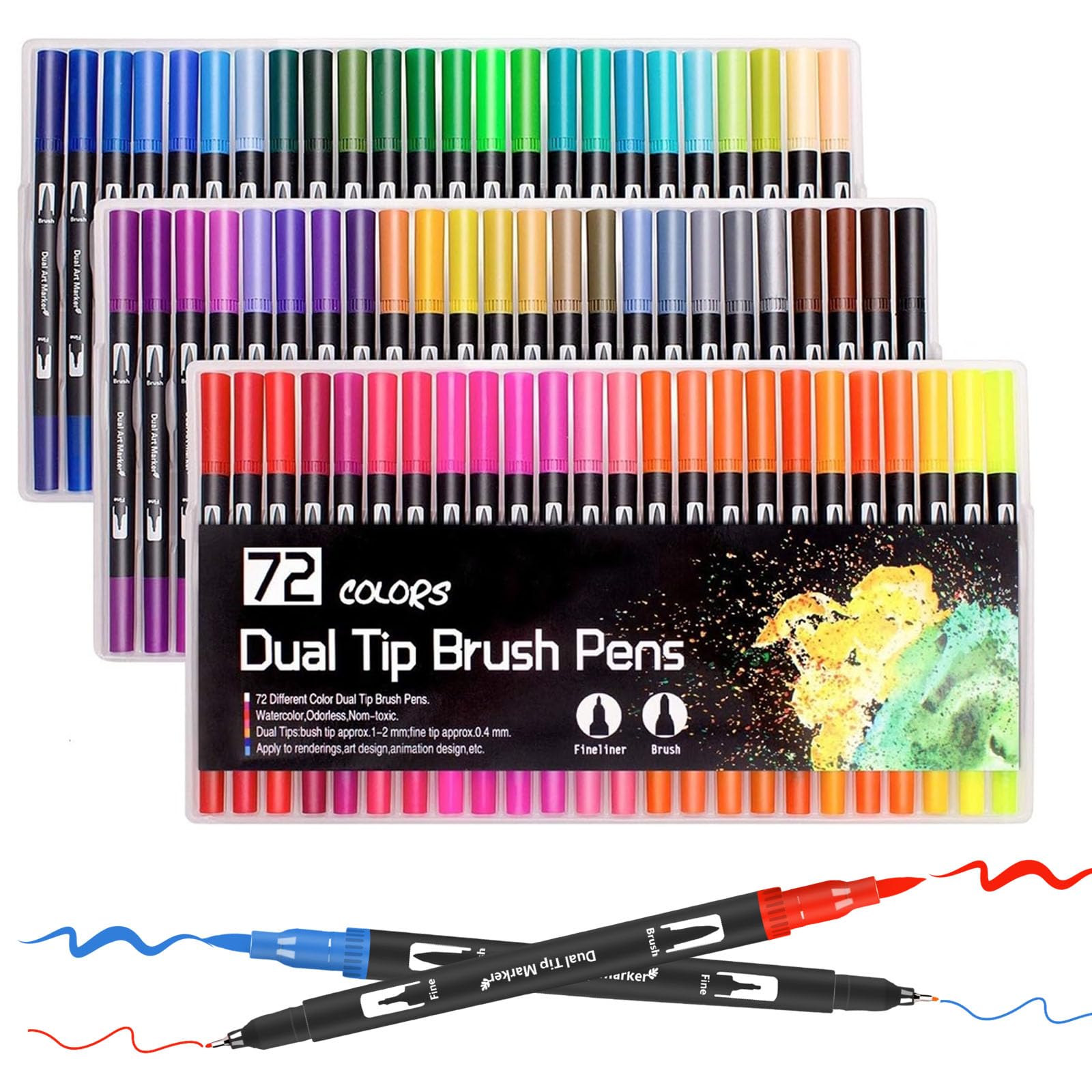 Laconile 72 Colours Dual Tip Brush Pens Brush Markers, Felt Colouring Pens for Adults Painting Colouring Sketching Drawing Calligraphy