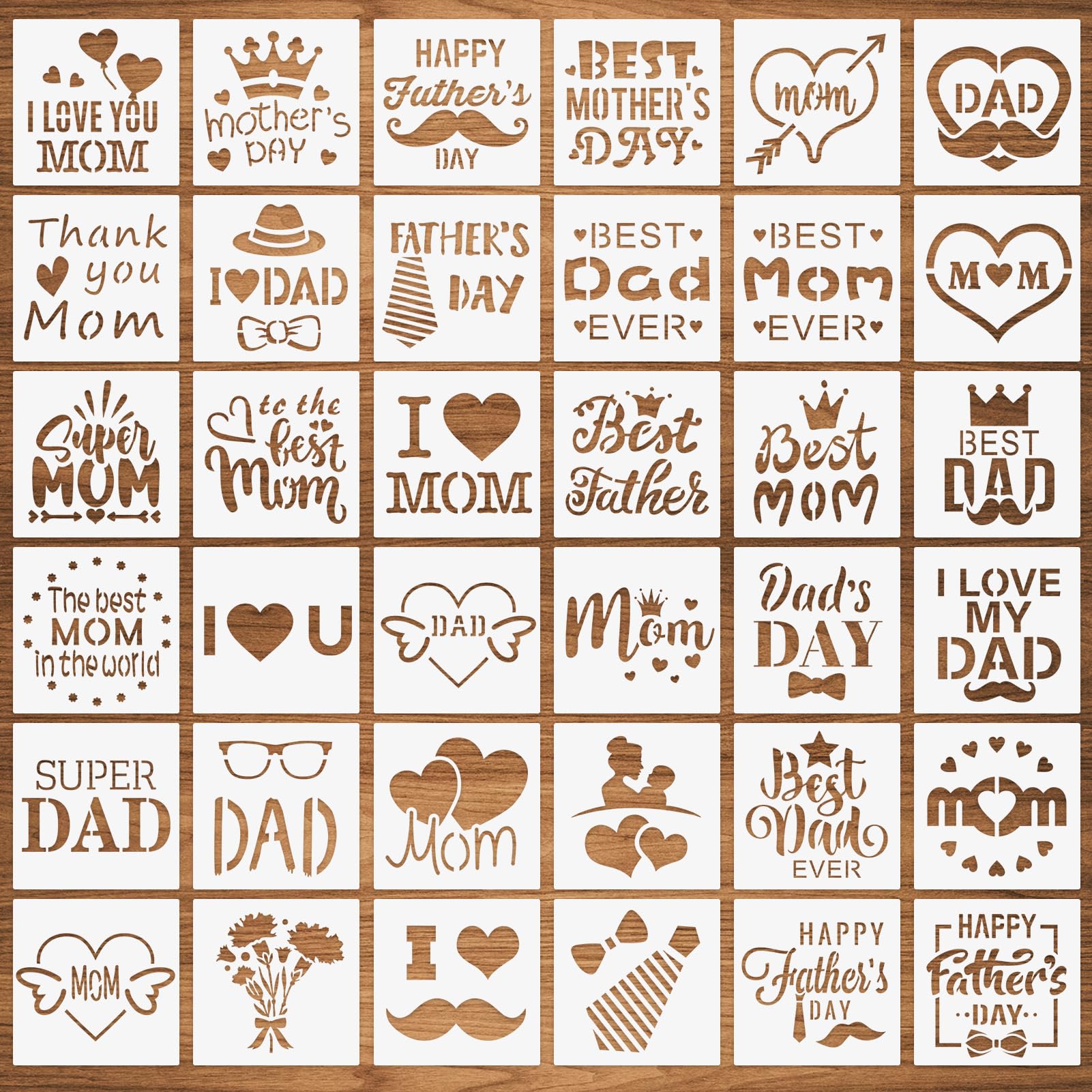 36 Pcs Mother's Day Stencils Father's Day Stencils, I Love Mom Dad ...