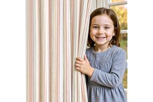 jinchan Linen Curtains for Living Room Candy Striped Curtains 63 inch Length for Baby Girls Kids Room, Ticking Stripe Pattern Light Filtering Nursery Drapes, Grommet Window Treatments, 2 Panels Candy