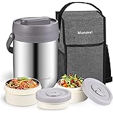 Munmel Adults Lunch Vacuum Soup Thermo For Hot Food with Inserts Stackable Bento Box Storage Container,Width Mouth Stainless Steel Portable Insulated Food Jar (silvery, 74 oz)