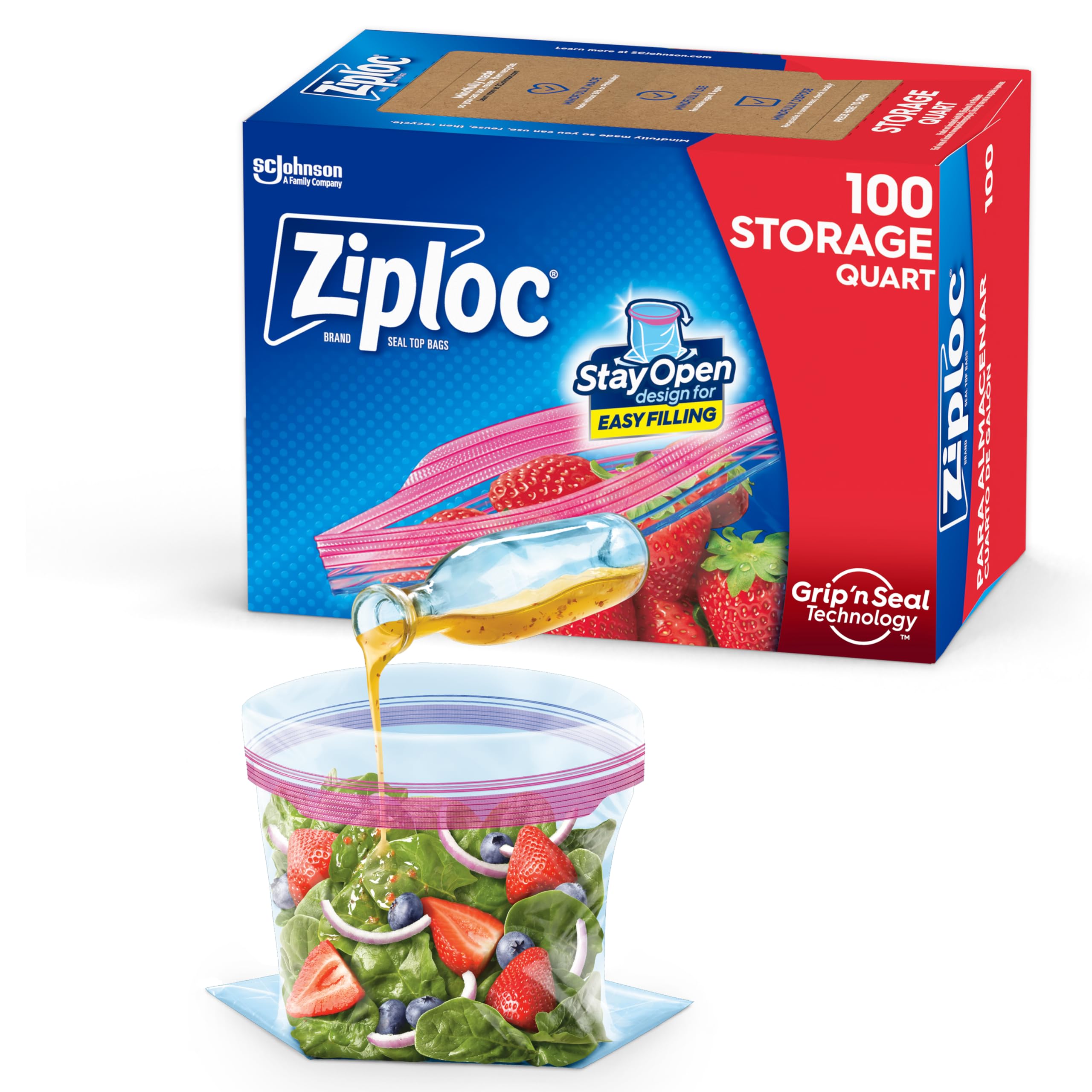 Photo 1 of Ziploc Quart Food Storage Bags, Stay Open Design with Stand-Up Bottom, Easy to Fill, 100 Count
