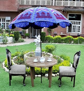 Lal Haveli Patio Garden Umbrella Round Parasol Blue Color 52 x 72 Inches
